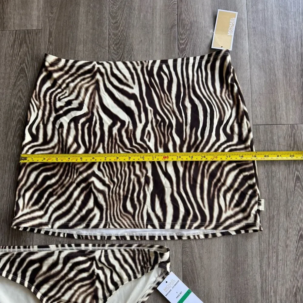 NWT 2 Piece Michael Kors Sz L Bottoms & Skirt Striped Chocolate Zebra Swimsuit